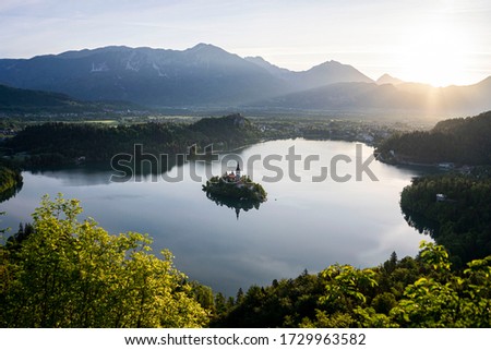 Sunrise above lake Bled in Slovenia