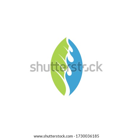 Logo template of leaf and wave. Simple flat style. Vector logo template ready for use.