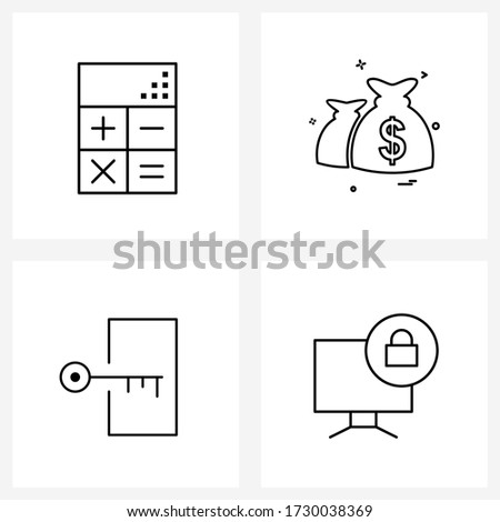 Set of 4 Modern Line Icons of business; house key; economy; dollar ; lock key Vector Illustration