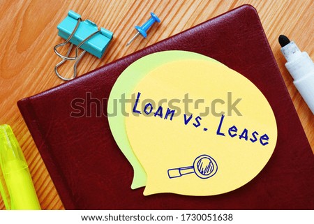 Financial concept meaning Loan Vs Lease with inscription on the page.