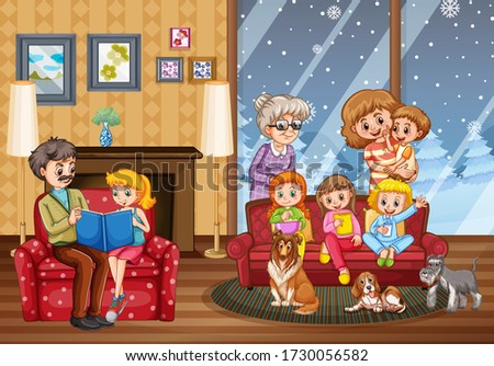 Happy family at home illustration