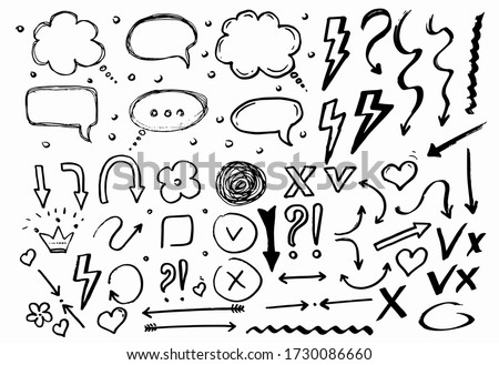 Doodle hand drawn collection of elements for design, isolated