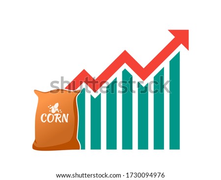Maize or Corn Raw Staple Food Material Price Value Stock Market Demand Rise Increase Up Skyrocket Statistic Report with Graph Chart Diagram Illustration Vector. Can be Used for Web Infographic & print Royalty-Free Stock Photo #1730094976