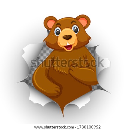 Cute bear coming out of cracked wall illustration
