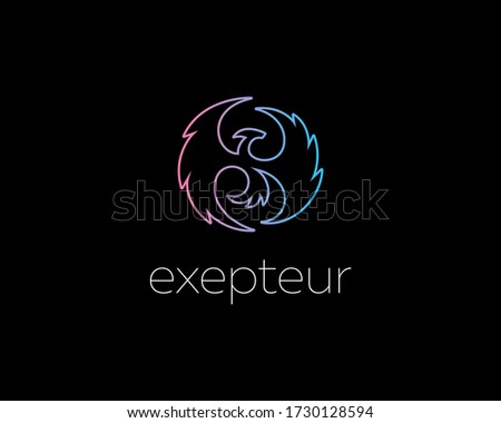 Abstract gradient flying dragon linear style logo identity. Abstract mythical animal design vector icon mark logotype template illustration