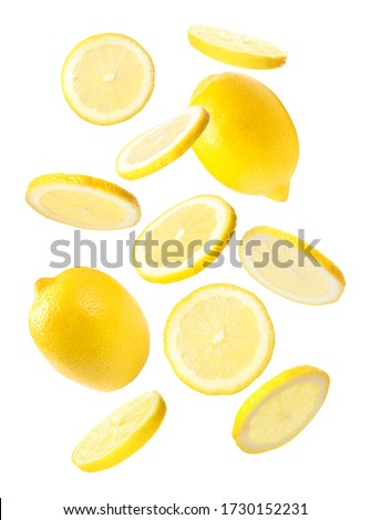 Set of falling delicious lemons on white background Royalty-Free Stock Photo #1730152231