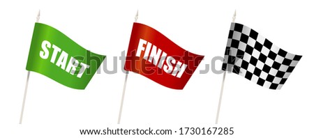 Flag Start chess pattern.  Flag for the finish of the competition. streamers of Start and Finish in flat style. 3 different colors of a finish and start line. vector illustration isolated on white. Royalty-Free Stock Photo #1730167285