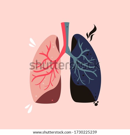 Healthy and unhealthy lungs vector illustration. Smoker's disease
drawing. Contaminated respiratory system hand drawn concept.