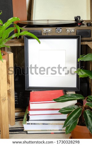 
square frame with passepartout in the interior with plants. mockup frame