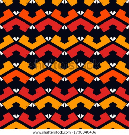 Ethnic seamless pattern. Freehand horizontal zigzag chevron stripes print. Boho chic design background. Indigenous, tribal style wallpaper. Brush strokes, handdrawn geometric ornament. Vector abstract