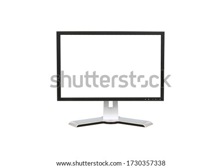 
Front shot of blank white screen display computer monitor isolated on white background