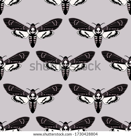 Butterfly Dead Head. Hand drawn vector seamless pattern.