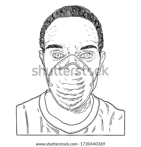 Man wearing protective and medical mask to prevent coronavirus COVID-19 disease. New Normal concept illustration. Person portrait in face mask for infection prevention. Vector. 