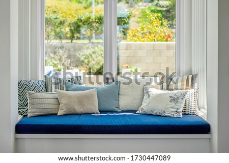 Bay Window with Blue and White Accents