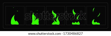 Green fire explosion animation effect. Magic fire explosion sprites sheet for torch, games, cartoon or animation. Vector illustration EPS-10.
