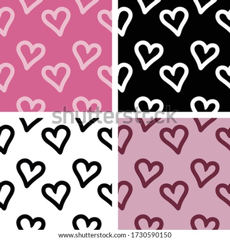 heart simple patterns set. Simple wallpaper collection in pink, black and white colors. Wallpapers collection.
