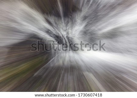A waterfall in a forest in central Sweden photographed with different effects of motion and zoom. Colorful textured background, long shutter speed, selective focus