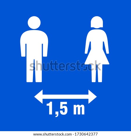 Social Distancing Keep Your Distance 1,5 m or 1,5 Metres Icon with Male and Female Figures. Vector Image. Royalty-Free Stock Photo #1730642377