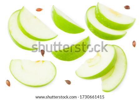 piece of green apple isolated on white background. top view