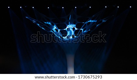 stage light with colored spotlights and smoke, concert and theater scene 