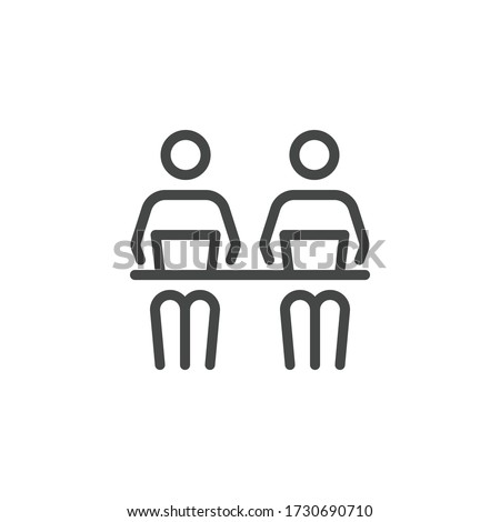 Co working Line Symbol Worker People With Laptops Designers-Development at the Desk. Icon in Outline Style From Pictogram Pack of Coworking, Workplace or Workspace. Custom Vector Sign Editable Stroke. Royalty-Free Stock Photo #1730690710