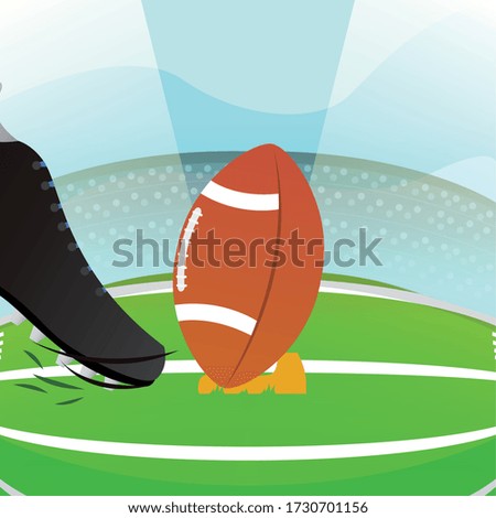 American football ball over a field. American football poster - Vector
