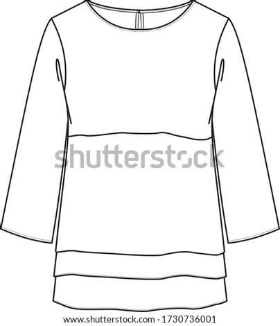 Womens TOP fashion flat sketch. Technical drawing APPAREL template.