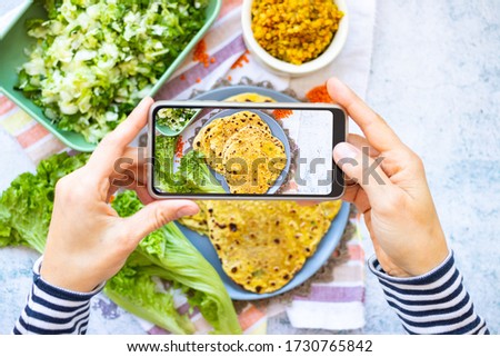 Make phone photography of vegan healthy food. Smartphone photo of tortilla corn flatbread. Create social media blogging content.
