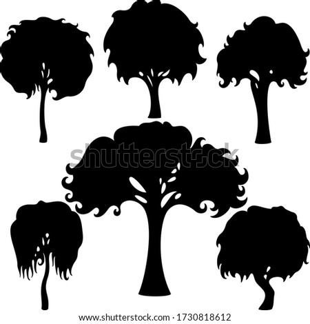 Illustration fantasy decorative trees silhouettes