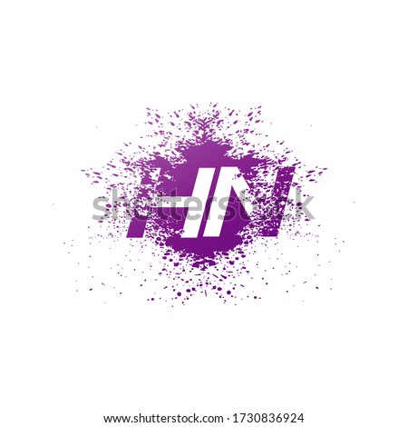 Initial  Letter H and N, HN Logo Icon Abstract  Ink Spaltter. Purple  splash  with hidden letter logo icon vector design concept