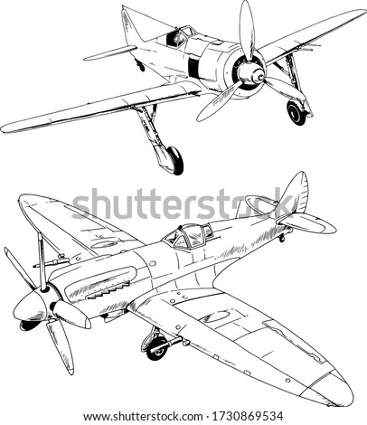 military fighter jet drawn in ink by hand in full growth on a white background