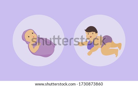 Newborn baby vector crawling isolated on background, flat vector icon for graphic design
