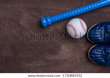 Baseball equipment on grey background. Online workout concept.