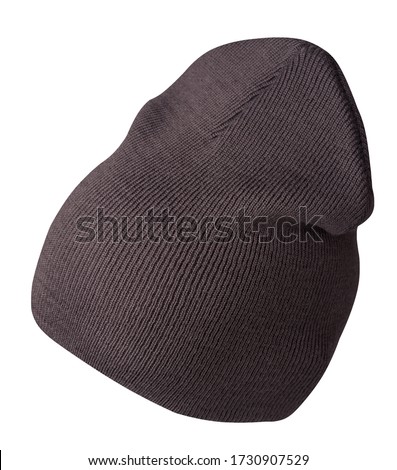 Women's dark brown hat . knitted hat isolated on white background.