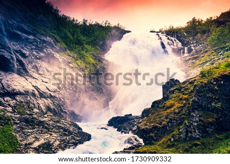 Kjosfossen waterfall in Norway, Scandinavia