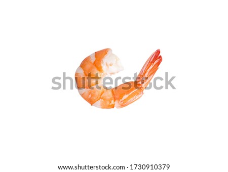 Cooked shrimp isolated on white background, with chipping part.