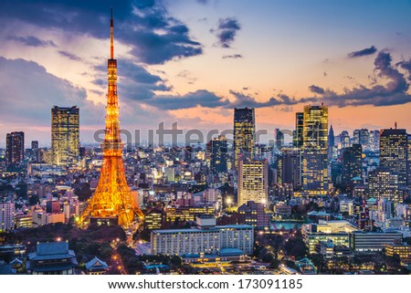 Tokyo, Japan skyline at Tokyo Tower.