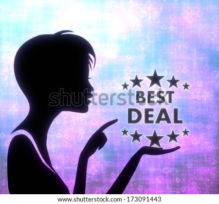 silhouette of a creative girl presenting a glaring best deal on modern fresh pink blue background