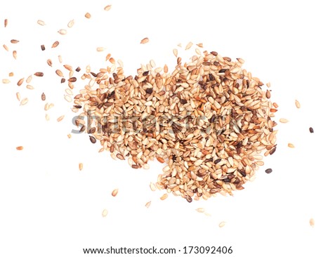 Peeled sunflower seeds on white background Royalty-Free Stock Photo #173092406