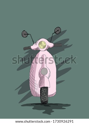 Pink cool scooter illustration classic motorbike