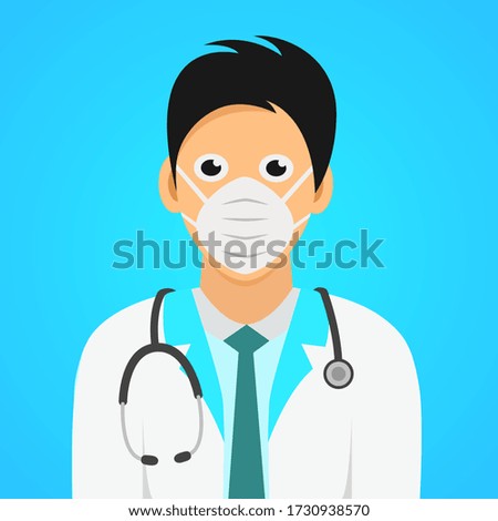 Doctor wearing protective Medical mask from virus covid-19, Vector flat illustration