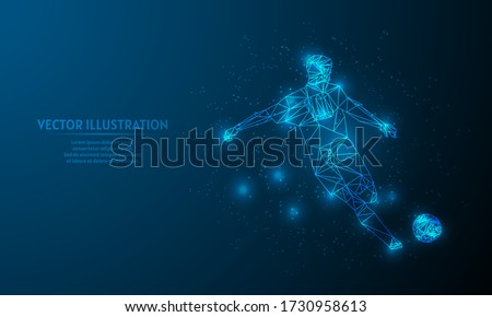 Glowing soccer on blue abstract background. low poly soccer  backgraound. lines and triangles on blue background. 