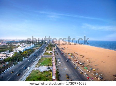 Marina Beach chennai city tamil nadu india bay of bengal madras view from light house Royalty-Free Stock Photo #1730976055