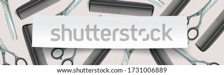 Paper banner with ornaments and hairdresser tools. Eps 10 vector file.