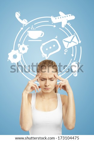 thinking woman on a blue background