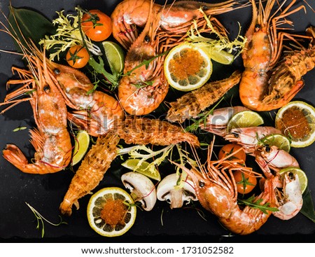 shrimps on the  stone plate