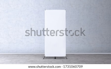 X-stand banner for training or promotional presentation. Blank template, empty banner display for preview. Mock up for your design. Royalty-Free Stock Photo #1731060709
