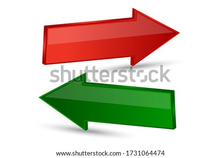 Red and green arrows pointing in opposite directions. Vector illustration. Stock Photo.