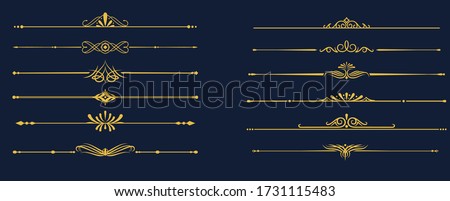 Vector collection of calligraphic, elegant dividers and page ornaments. Set of text delimiters vector illustration. Royalty-Free Stock Photo #1731115483