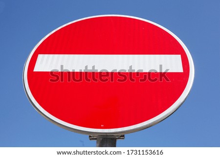Traffic sign one-way street sign, one-way street, no entry, blue background